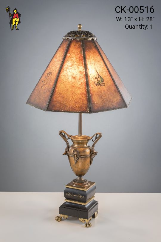 Bronze & Black Urn Table Lamp w/Amber Mica Shade