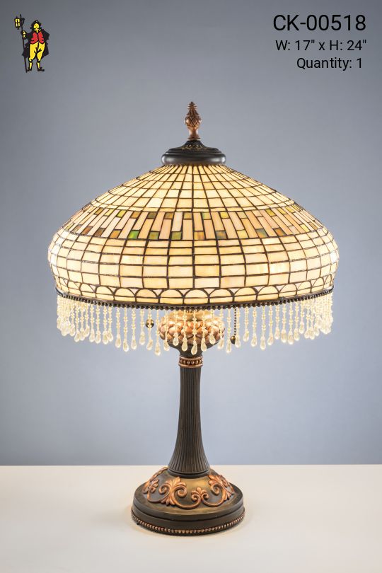 Antique Bronze Table Lamp w/Fringed Shade