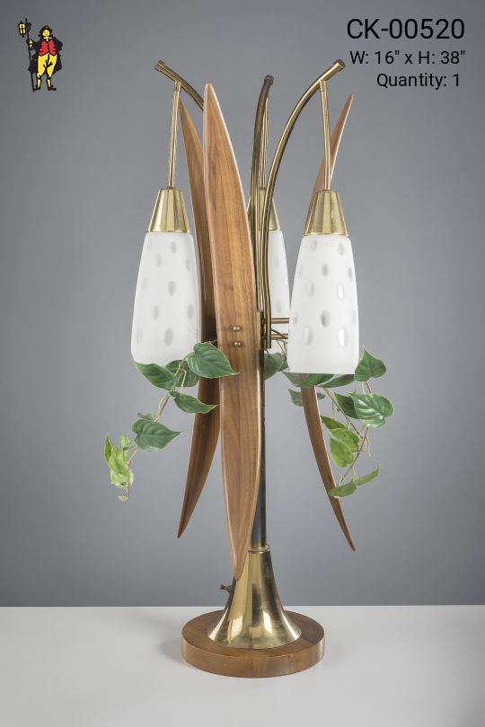 Three Light Wooden Mid Century Table Lamp