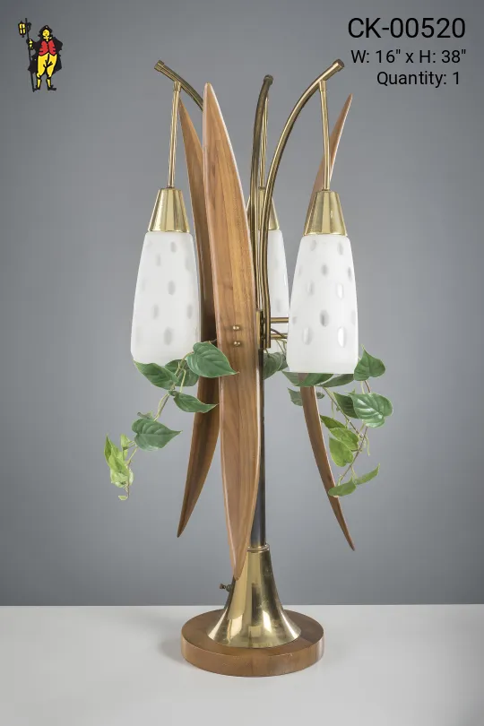 Three Light Wooden Mid Century Table Lamp