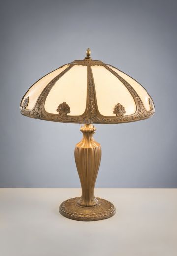 Brass Table Lamp w/Curved Glass Shade