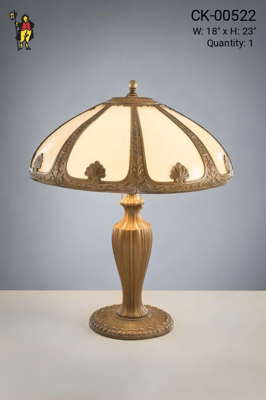 Brass Table Lamp w/Curved Glass Shade