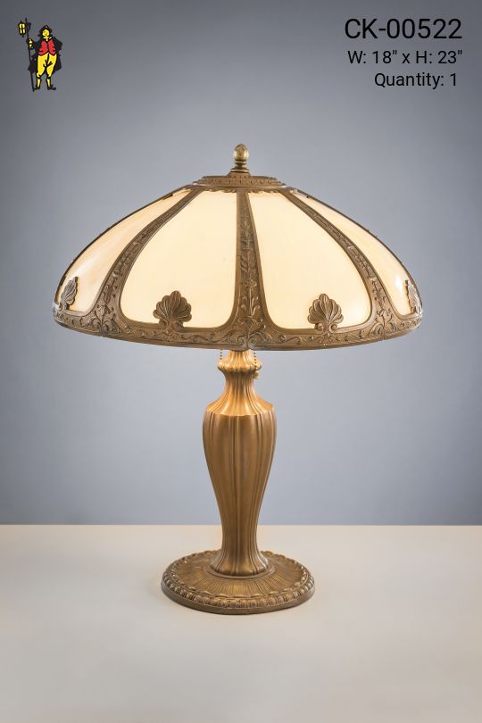 Brass Table Lamp w/Curved Glass Shade