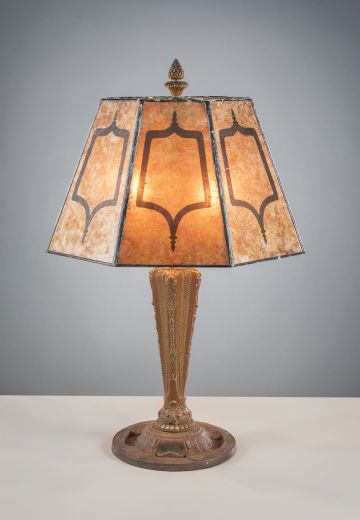 Brass Table Lamp w/Etched Mica Lampshade