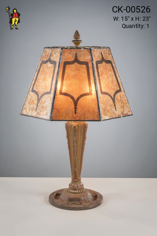 Brass Table Lamp w/Etched Mica Lampshade