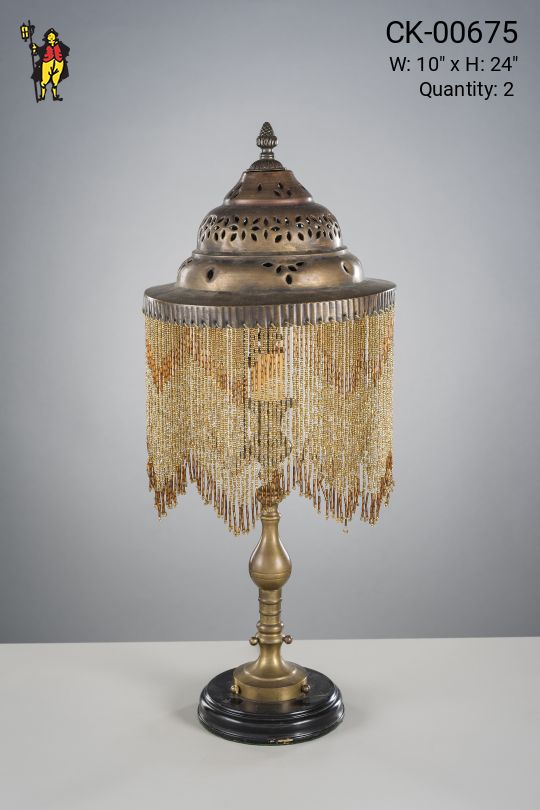 Brass Table Lamp w/Pierced Brass Fringed Shade