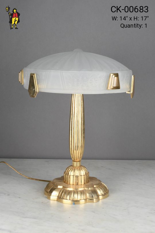 Brass Table Lamp w/Frosted Molded Glass
