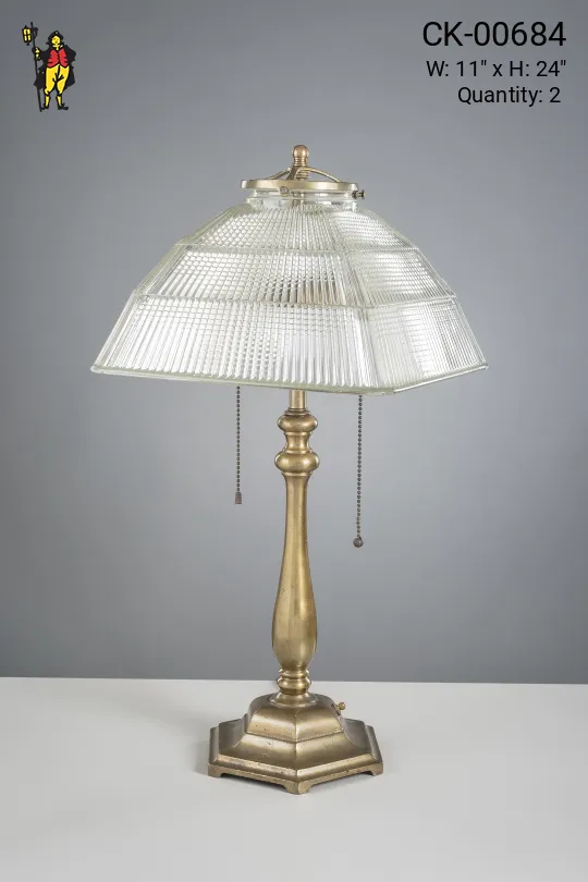 Antique Brass Table Lamp w/Square Halophane Shade