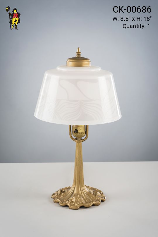 Brass Table Lamp w/White Glass Shade