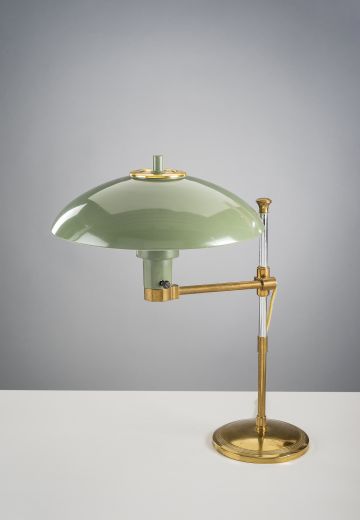 Mid-Century Brass & Green Table Lamp
