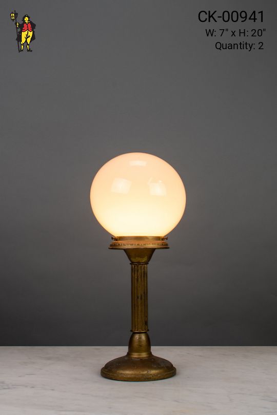 Brass Column Table Lamp w/Glass Globe Shade