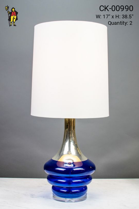 Blue Glass & Polished Silver Table Lamp