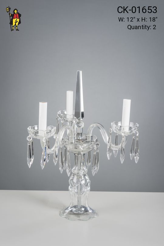 Crystal Three Light Table Candelabra