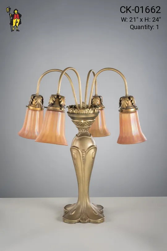 Four Light Table Lamp w/Ormalu Glass Shades