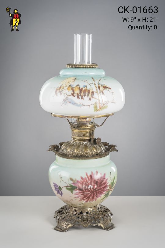 Painted Floral Electrified Oil Table Lamp