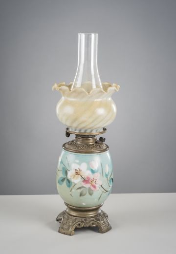 Painted Floral Electrified Oil Table Lamp