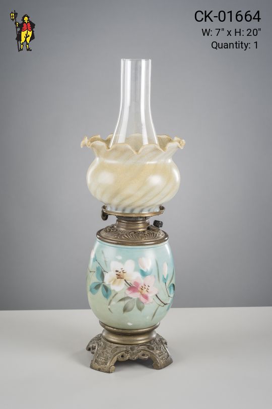 Painted Floral Electrified Oil Table Lamp