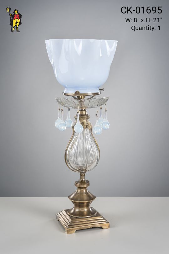Brass Electrified Oil Table Lamp w/Crystal Drops