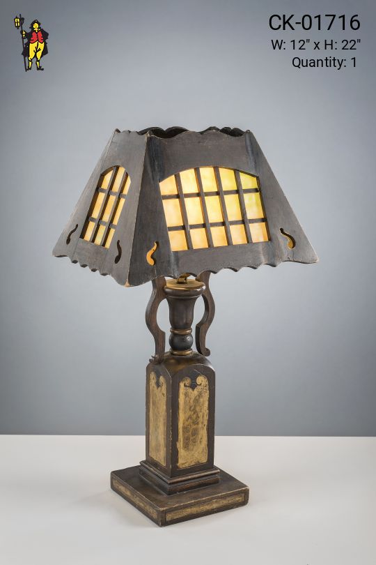 Stickley Style Table Lamp w/Slag Glass Shade
