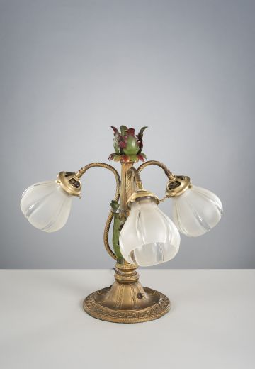 Antique Brass Table Lamp w/Glass Shades