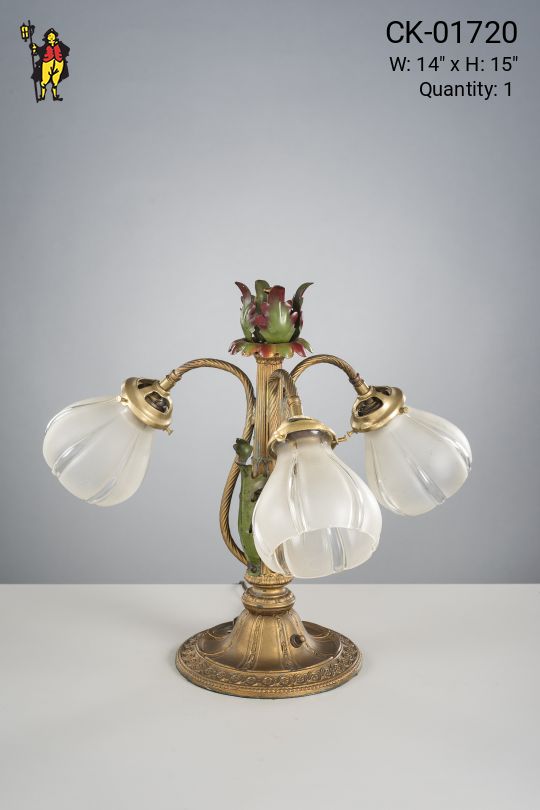 Antique Brass Table Lamp w/Glass Shades