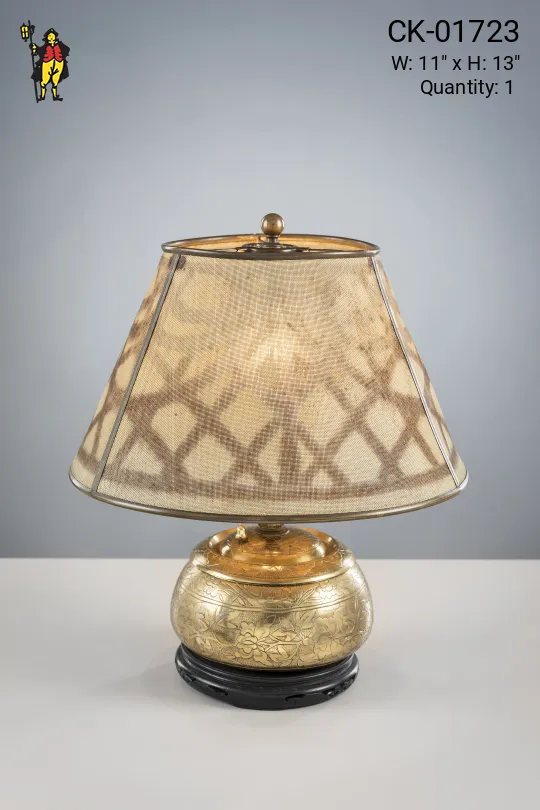 Etched Brass Table Lamp w/Golden Shade