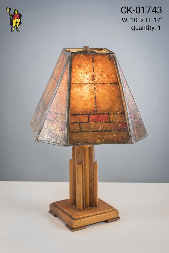 Art Deco Wooden Table Lamp w/Mica Shade