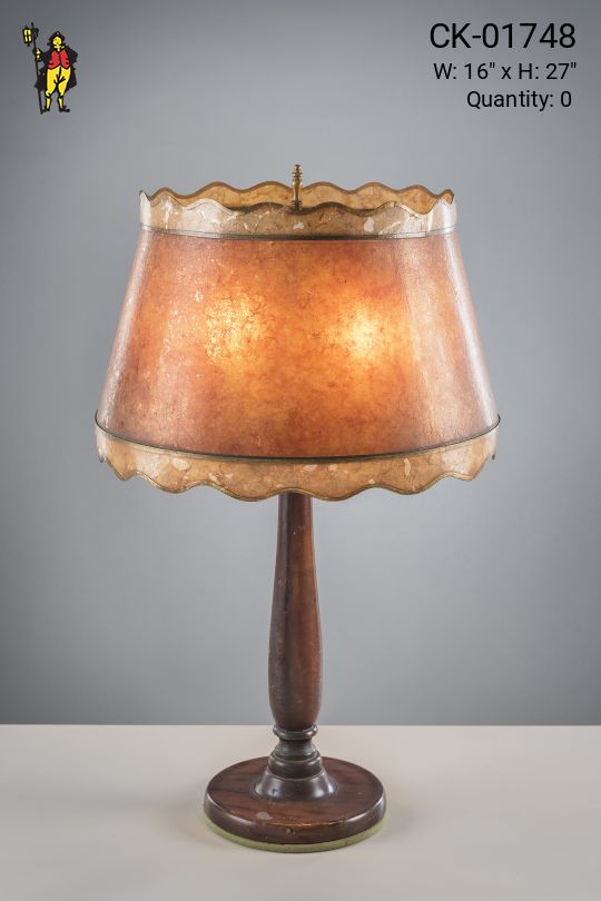 Turned Wooden Table Lamp w/Amber Mica Shade