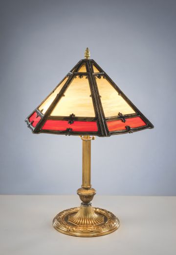 Brass Table Lamp w/Art Glass Shade