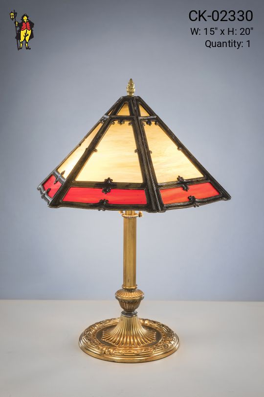 Brass Table Lamp w/Art Glass Shade
