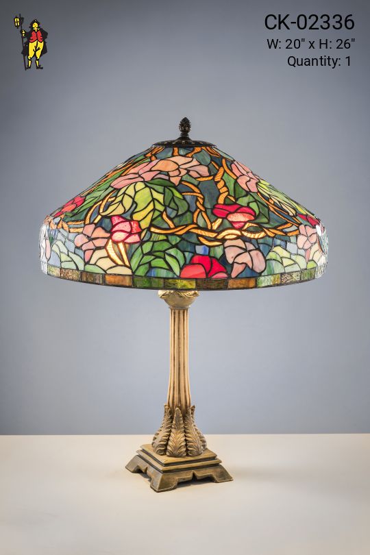 Bronze Table Lamp w/Multicolor Tiffany Shade