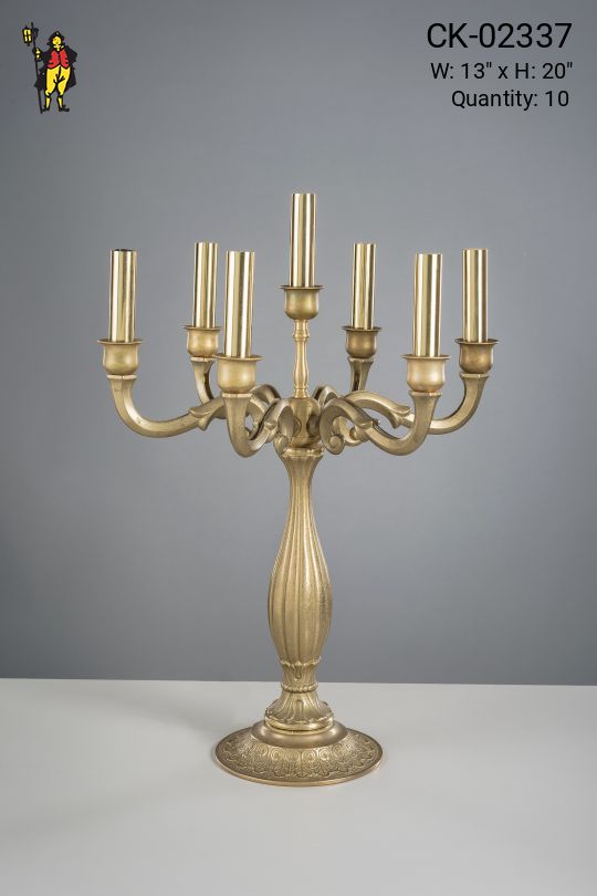 Seven Light Brass Table Candelabra