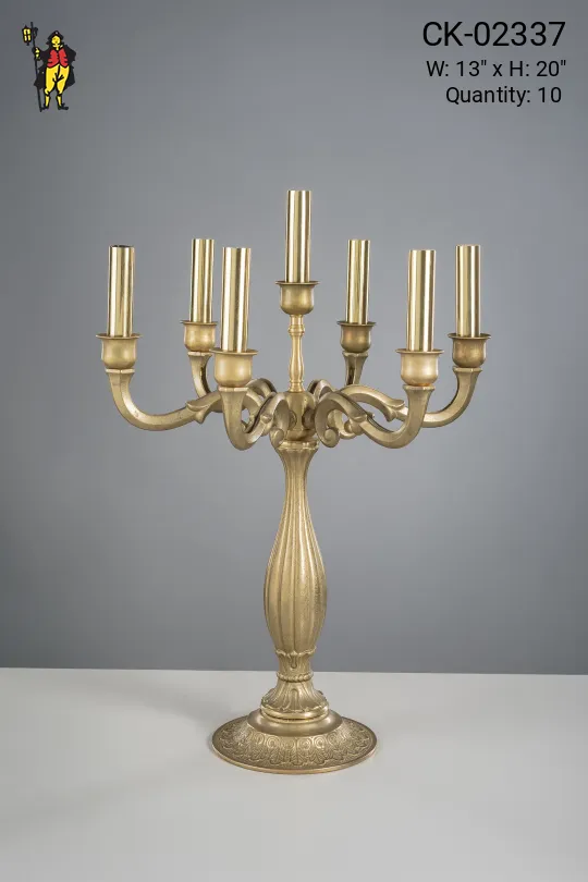 Seven Light Brass Table Candelabra