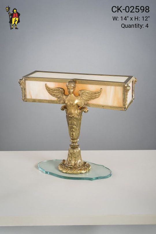 Brass Bust & Slag Glass Table Lamp