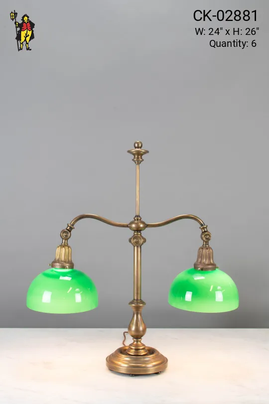 Two Light Adjustable Table Lamp w/Green Glass Shades