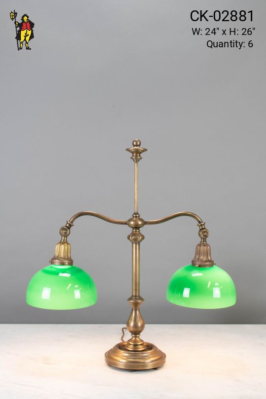 Two Light Adjustable Table Lamp w/Green Glass Shades