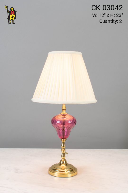 Pink Glass & Brass Mid-Century Table Lamp