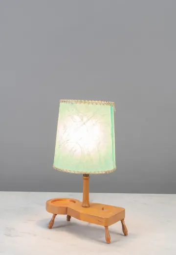 Footed Small Wooden Table Lamp