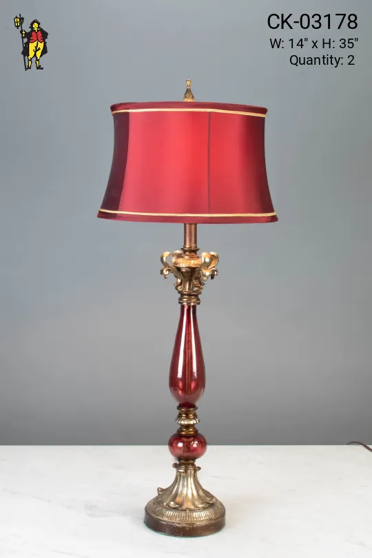 Red Glass & Brass Table Lamp