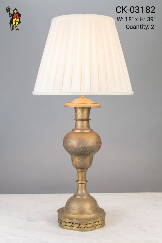 Tall Etched Brass Table Lamp