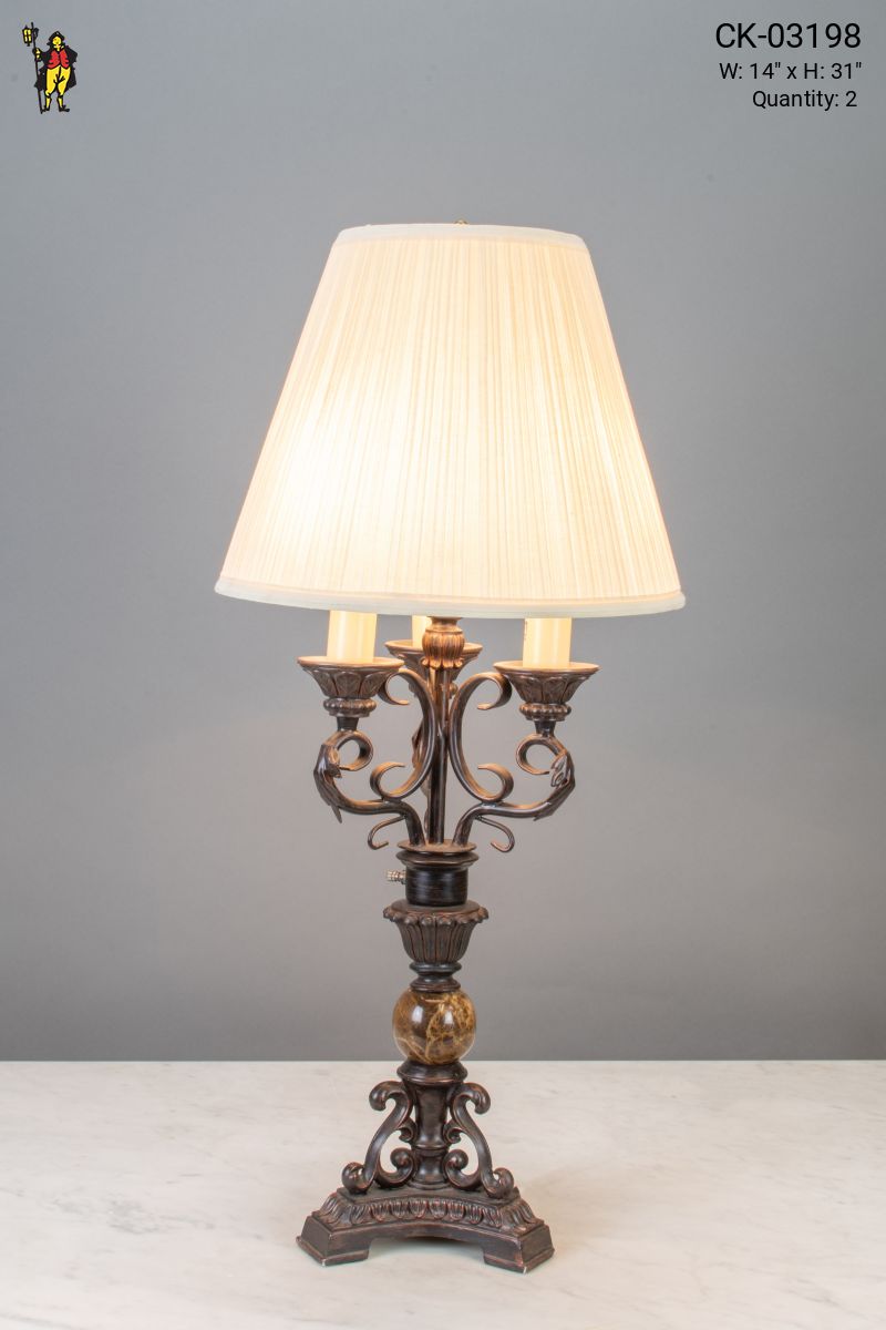 Victorian Three Candle Table Lamp | Table Lamps | Collection | City  Knickerbocker | Lighting Rentals, image size:800x1200
