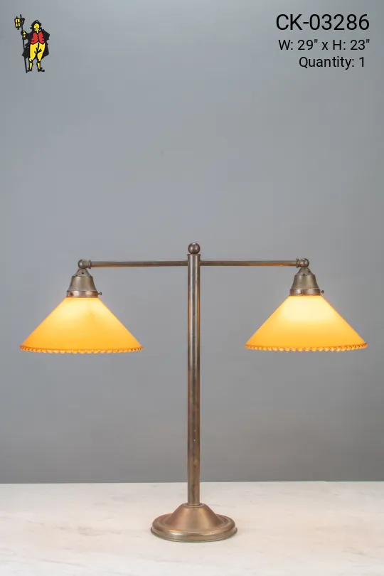 Two Light Table Lamp w/Amber Glass Shades