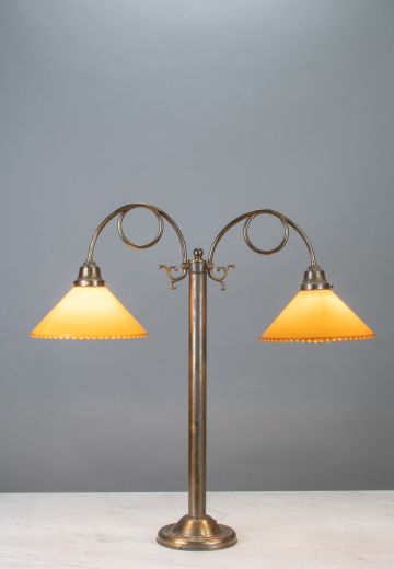 Two Light Curved Arm Table Lamp w/Glass Shades