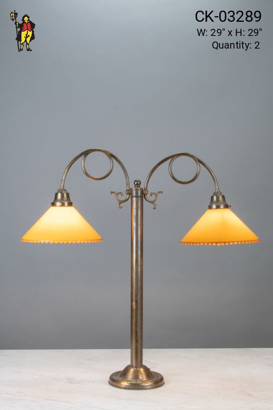 Two Light Curved Arm Table Lamp w/Glass Shades