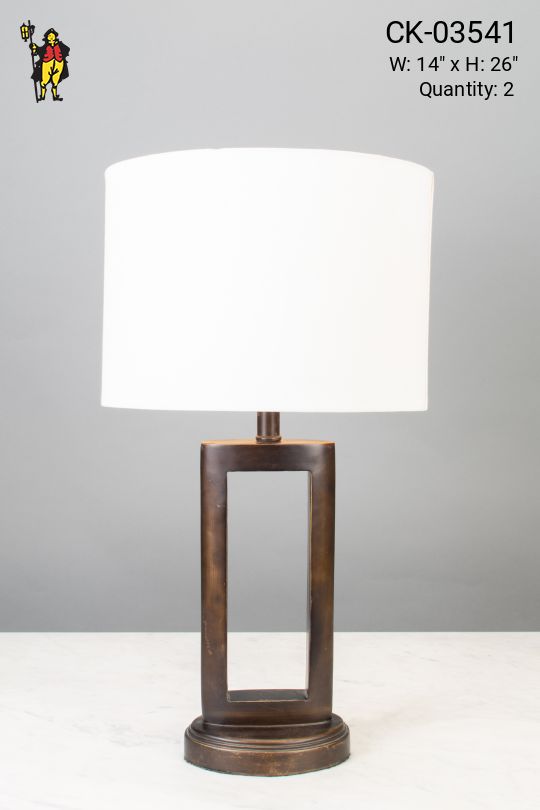 Bronze Table Lamp w/White Drum Shade