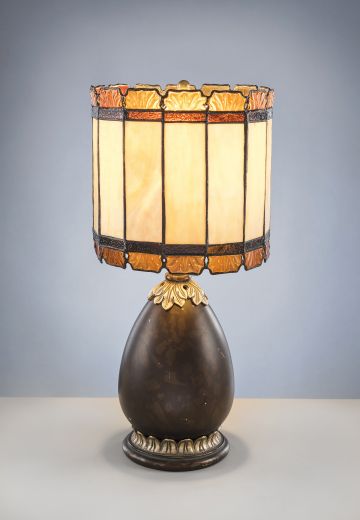 Mission Style Bronze Table Lamp w/Glass Shade