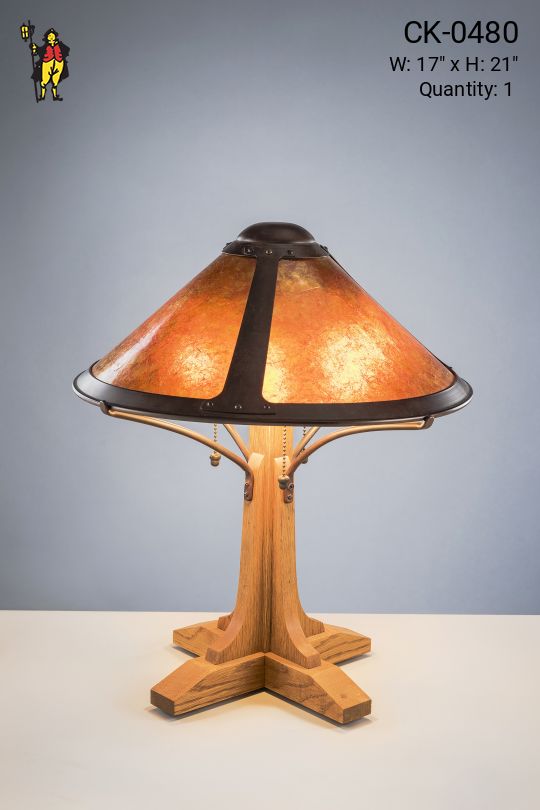 Wooden Table Lamp w/Mica Shade
