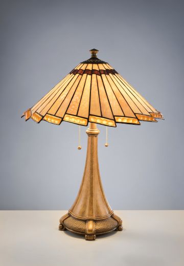 Bronze Table Lamp w/Leaded Glass Shade