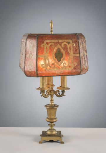 Brass Table Lamp w/Etched Mica Lampshade