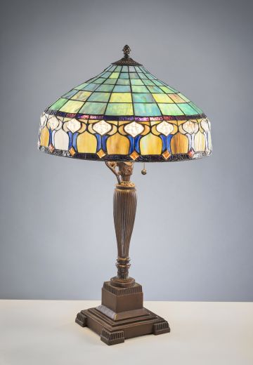 Bronze Table Lamp w/Multicolor Shade